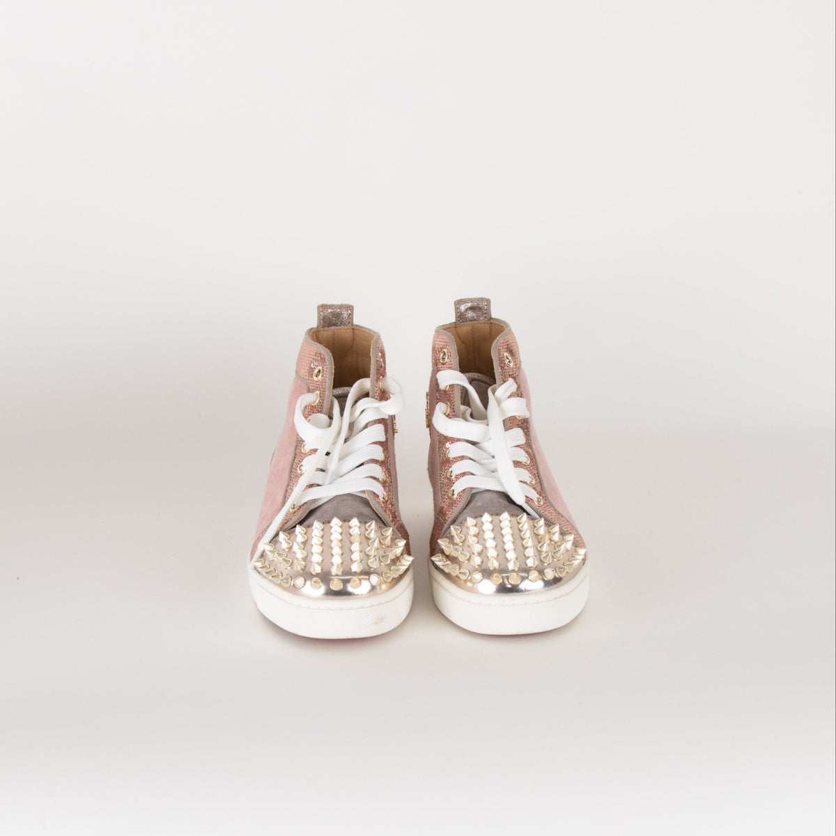 Christian Louboutin Pink Suede Studded Toe High Top Trainers