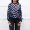 Munthe Blue Cream Floral Silver Lurex Black Knitted Trim Top