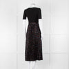 Maje Black Ribbed T-shirt Dress with Pleated Patterned Skirt
