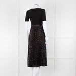 Maje Black Ribbed T-shirt Dress with Pleated Patterned Skirt