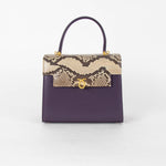 Launer London Purple Leather Brown Snake Skin Top Traviata Bag