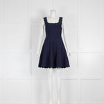 Alaia Navy Fit and Flare Sleeveless Dress with Scallop Hem