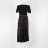 Maje Black Ribbed T-shirt Dress with Pleated Patterned Skirt