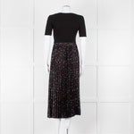 Maje Black Ribbed T-shirt Dress with Pleated Patterned Skirt