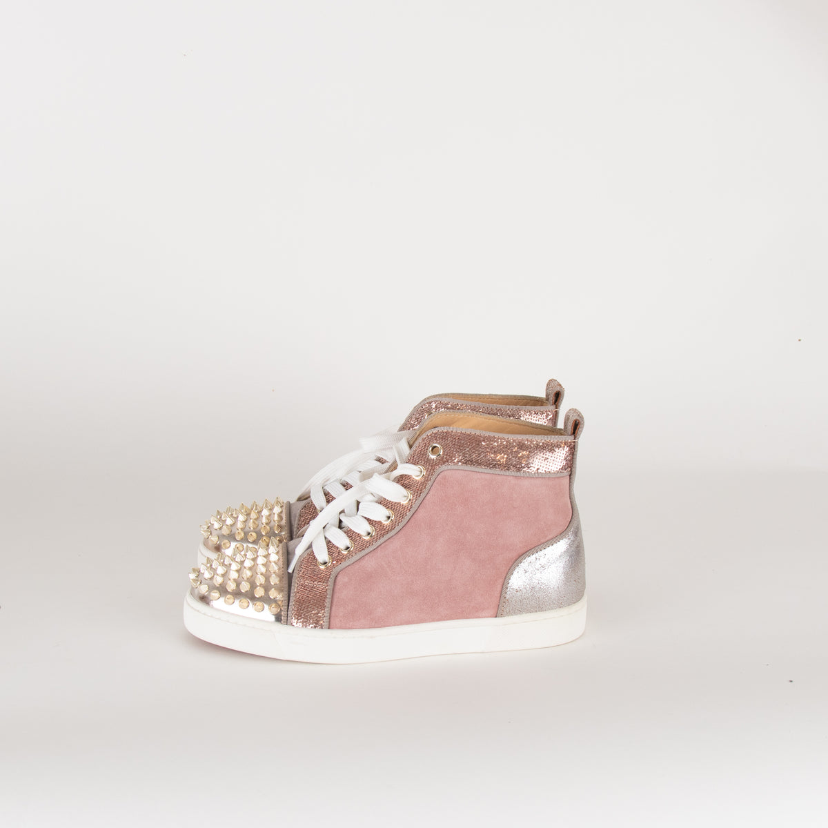Christian Louboutin Pink Suede Studded Toe High Top Trainers