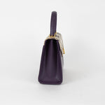 Launer London Purple Leather Brown Snake Skin Top Traviata Bag
