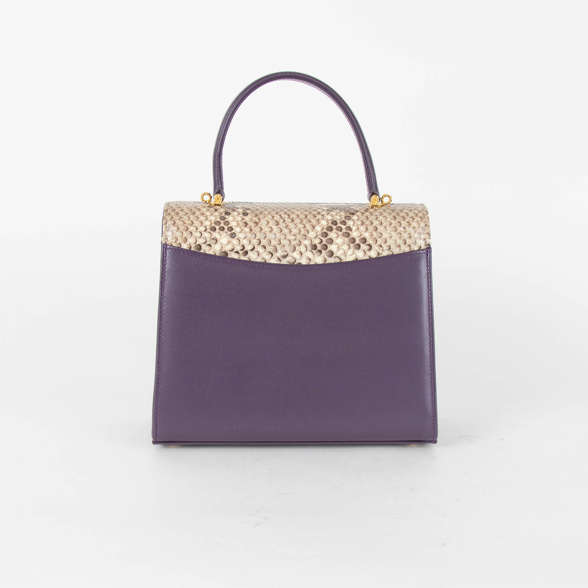 Launer London Purple Leather Brown Snake Skin Top Traviata Bag