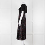 Maje Black Ribbed T-shirt Dress with Pleated Patterned Skirt