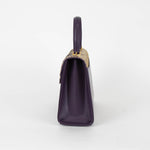 Launer London Purple Leather Brown Snake Skin Top Traviata Bag