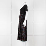 Maje Black Ribbed T-shirt Dress with Pleated Patterned Skirt