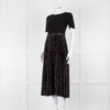 Maje Black Ribbed T-shirt Dress with Pleated Patterned Skirt