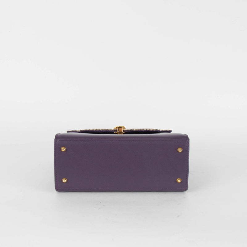 Launer London Purple Leather Brown Snake Skin Top Traviata Bag