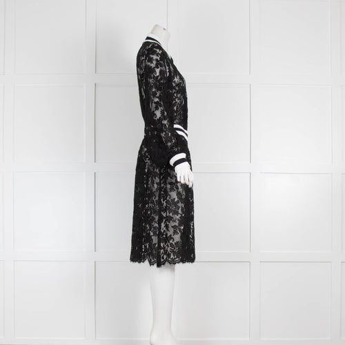 Chanel Black Lace Front Zip Dress with Cream and Black Collar and Waistband