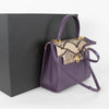 Launer London Purple Leather Brown Snake Skin Top Traviata Bag