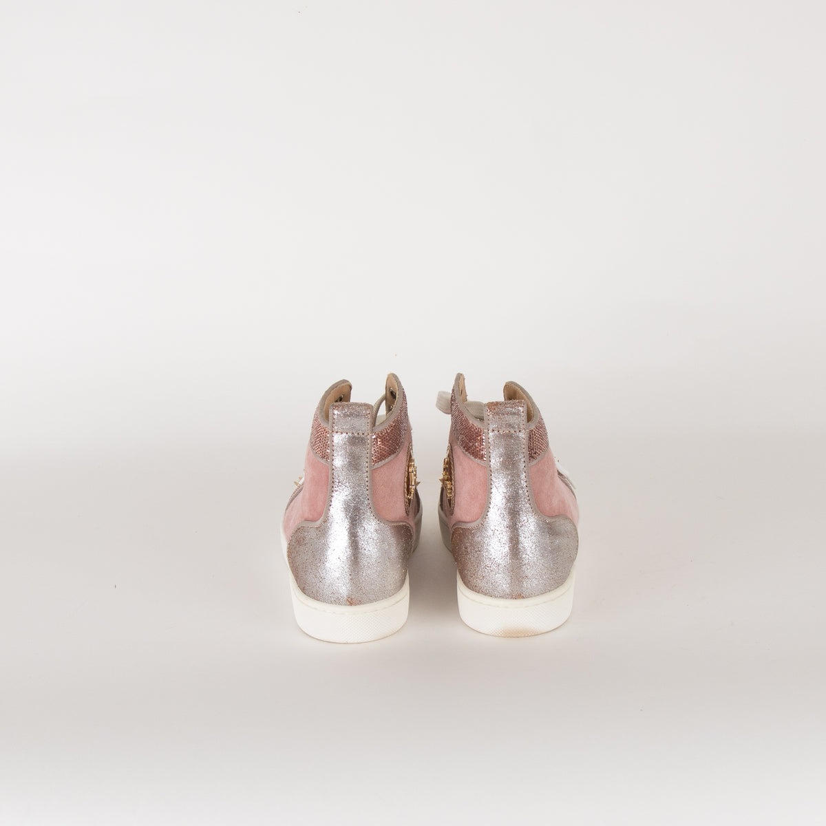 Christian Louboutin Pink Suede Studded Toe High Top Trainers