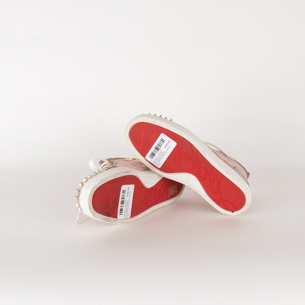 Christian Louboutin Pink Suede Studded Toe High Top Trainers