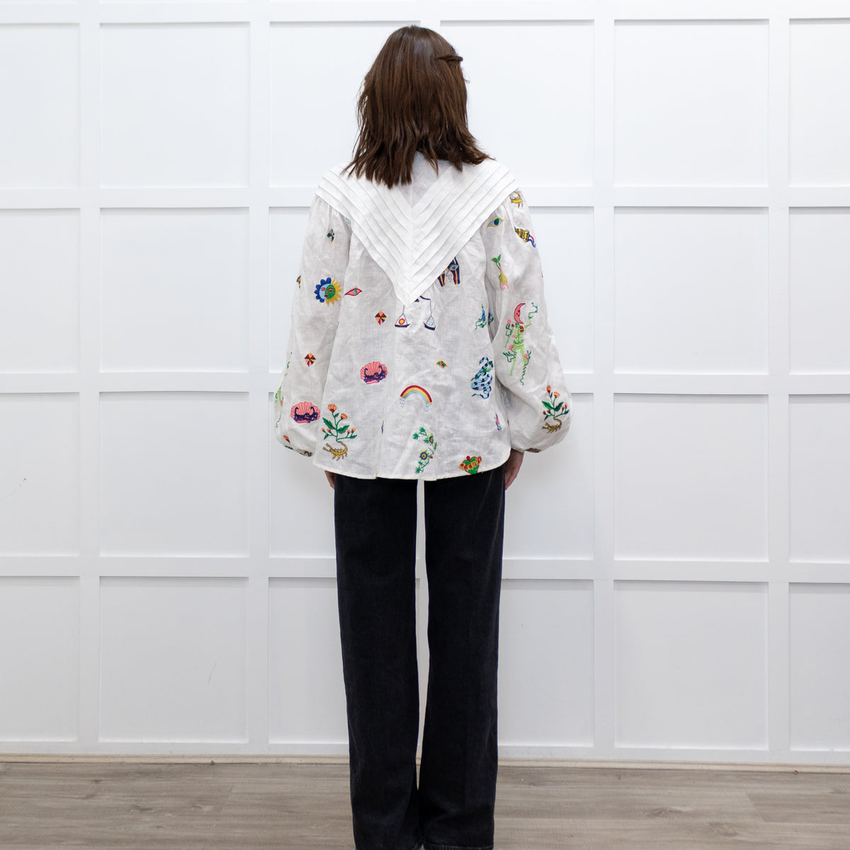 Alemais White High Neck Atticus Embroidered Shirt