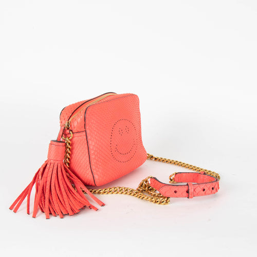Anya Hindmarch Neon Pink Python Smiley Chain Crossbody