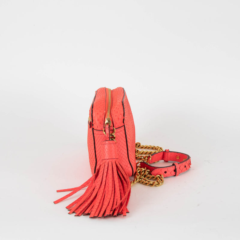 Anya Hindmarch Neon Pink Python Smiley Chain Crossbody