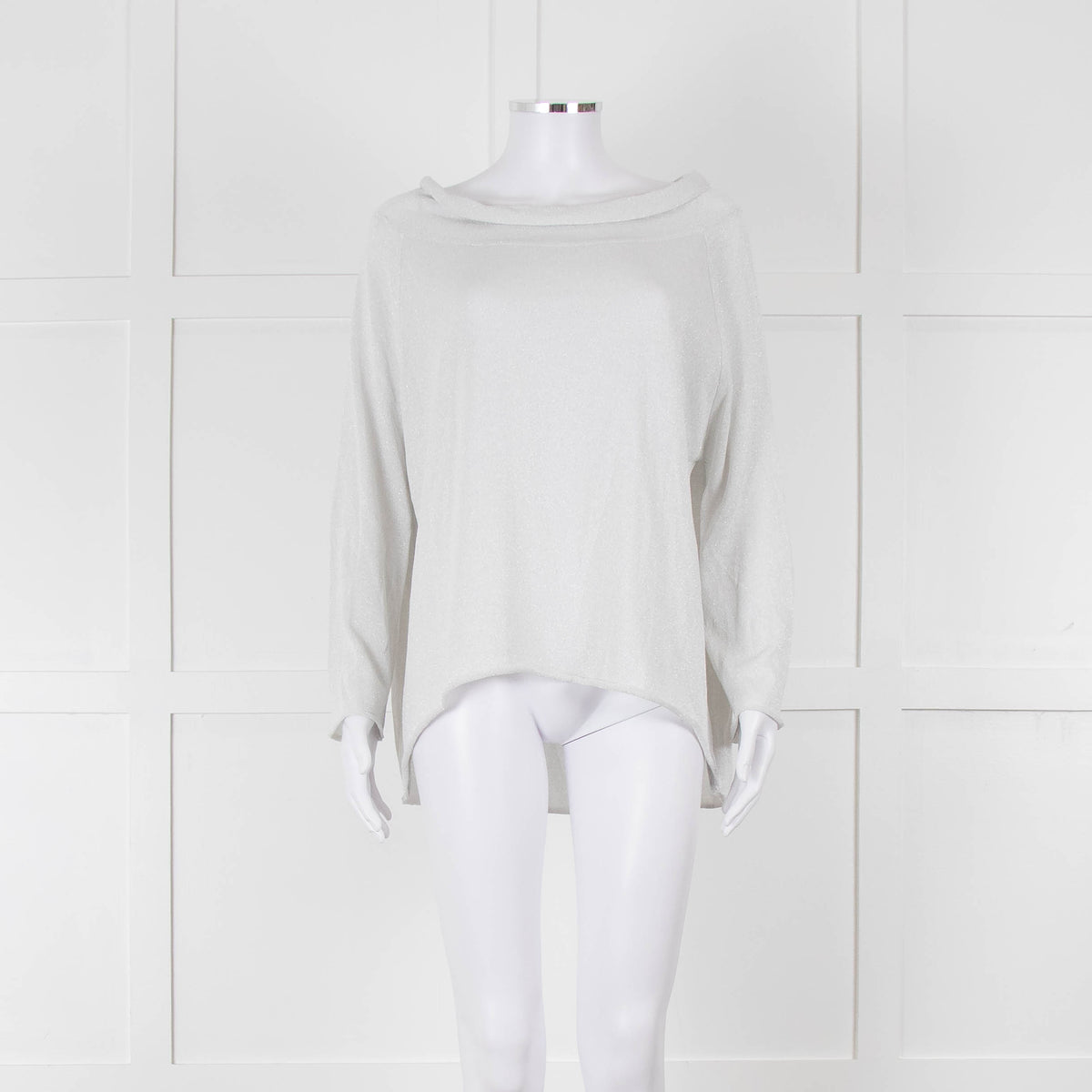 Zoe Milano Light Grey Silver Fine Knit Wide Neck Sweater