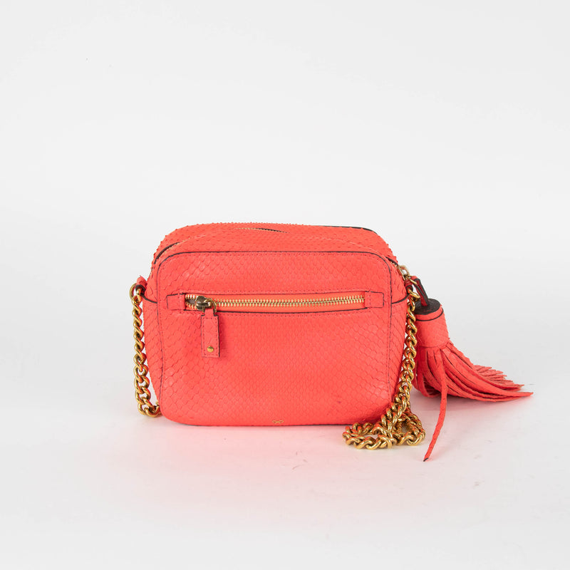 Anya Hindmarch Neon Pink Python Smiley Chain Crossbody