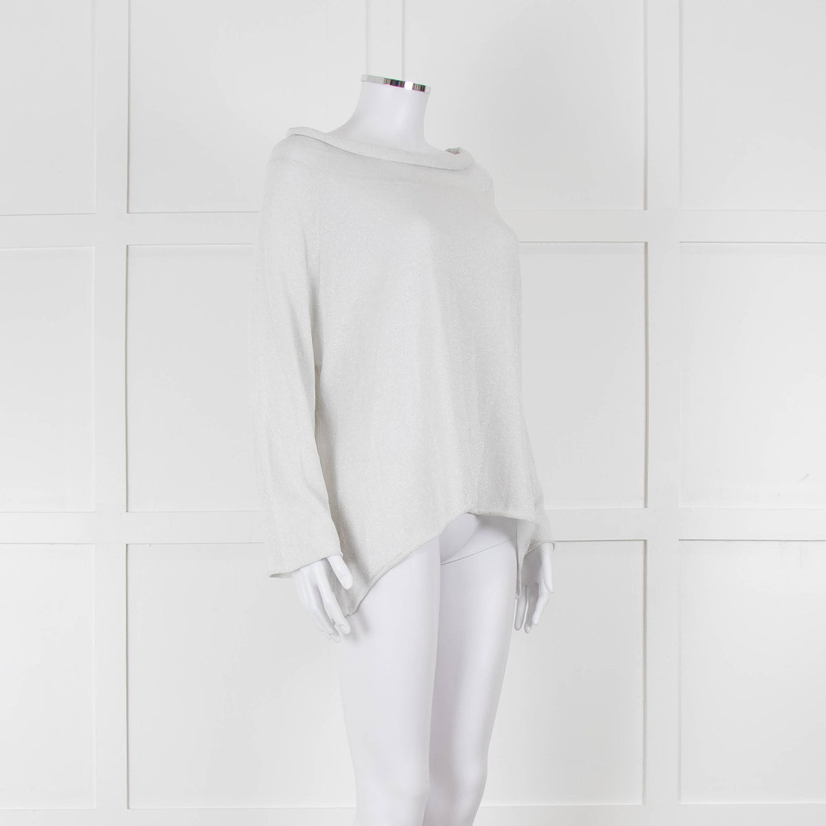 Zoe Milano Light Grey Silver Fine Knit Wide Neck Sweater