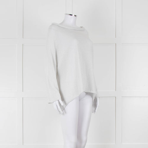 Zoe Milano Light Grey Silver Fine Knit Wide Neck Sweater