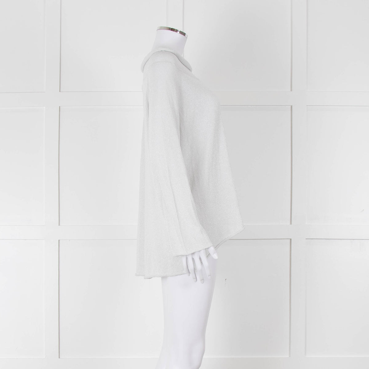 Zoe Milano Light Grey Silver Fine Knit Wide Neck Sweater