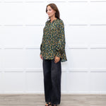 Machka Green Pattern Balloon Sleeve Top