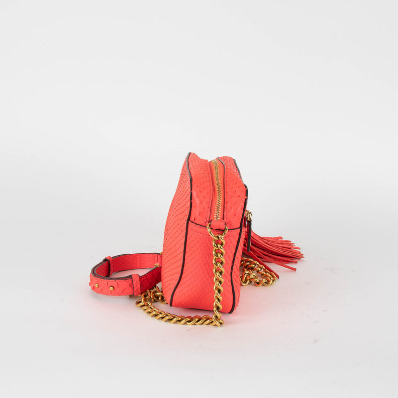 Anya Hindmarch Neon Pink Python Smiley Chain Crossbody