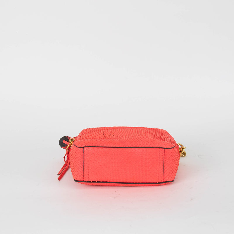 Anya Hindmarch Neon Pink Python Smiley Chain Crossbody