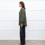 Machka Green Pattern Balloon Sleeve Top