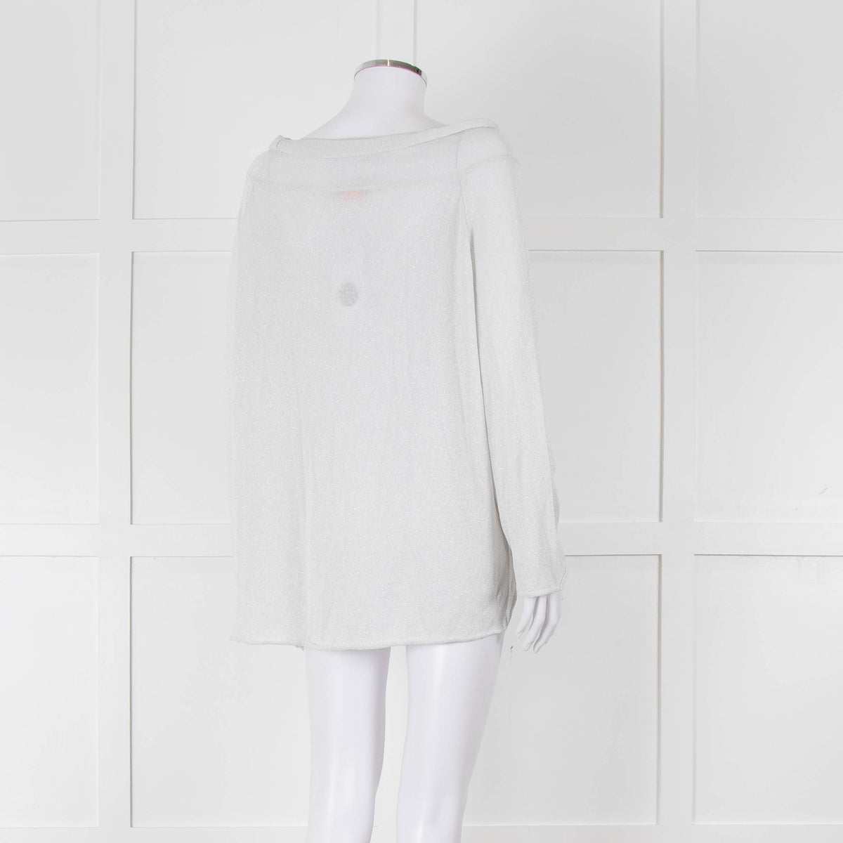 Zoe Milano Light Grey Silver Fine Knit Wide Neck Sweater