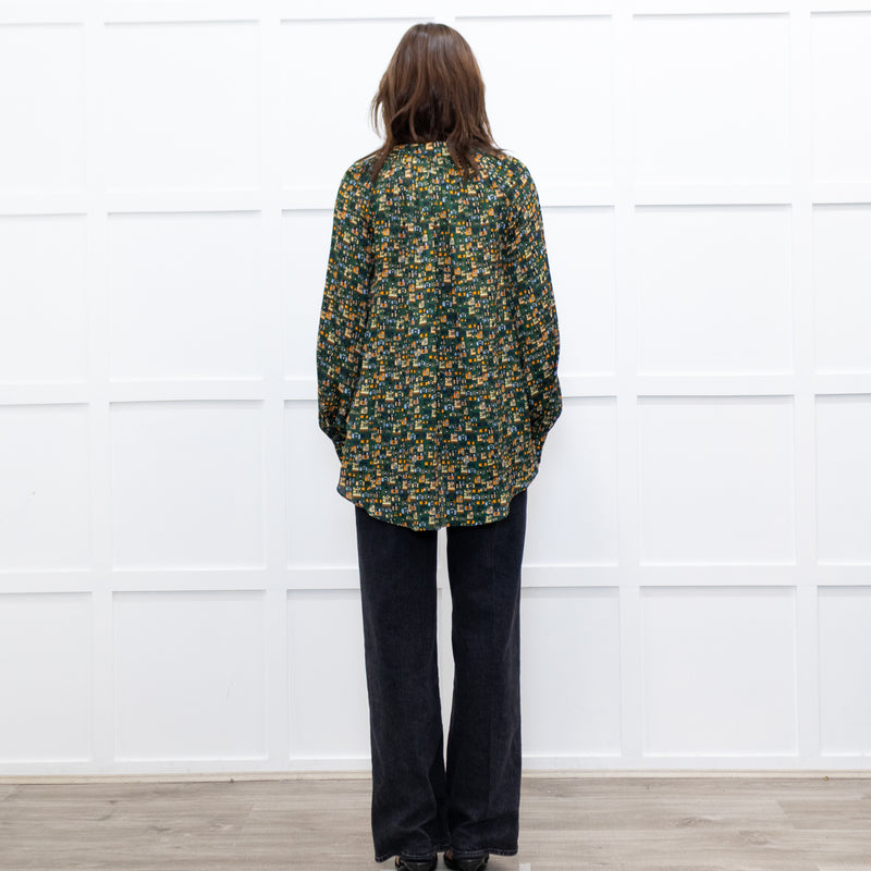 Machka Green Pattern Balloon Sleeve Top