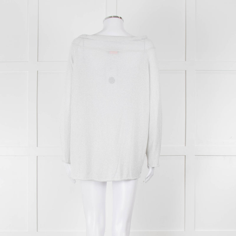 Zoe Milano Light Grey Silver Fine Knit Wide Neck Sweater