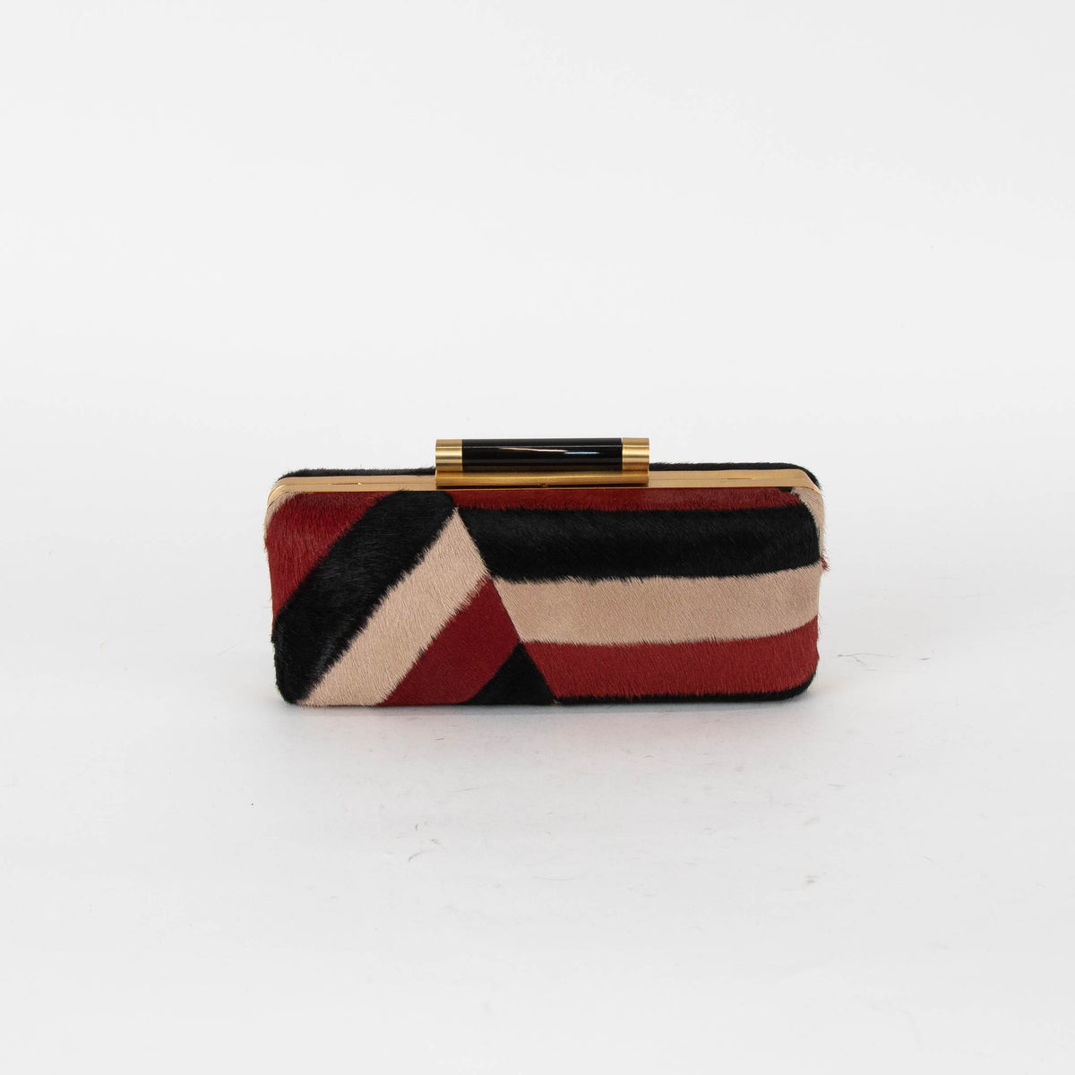 Diane Von Furstenberg Red, Black and Beige Pony Hair Clutch