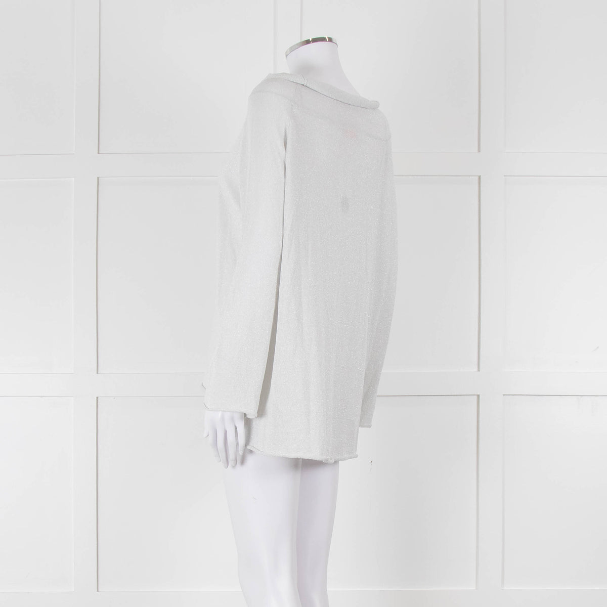 Zoe Milano Light Grey Silver Fine Knit Wide Neck Sweater