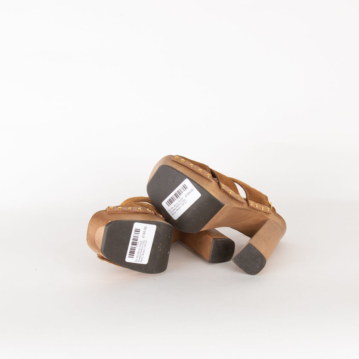 Miu Miu Brown Suede Studded Platform Clog Heels