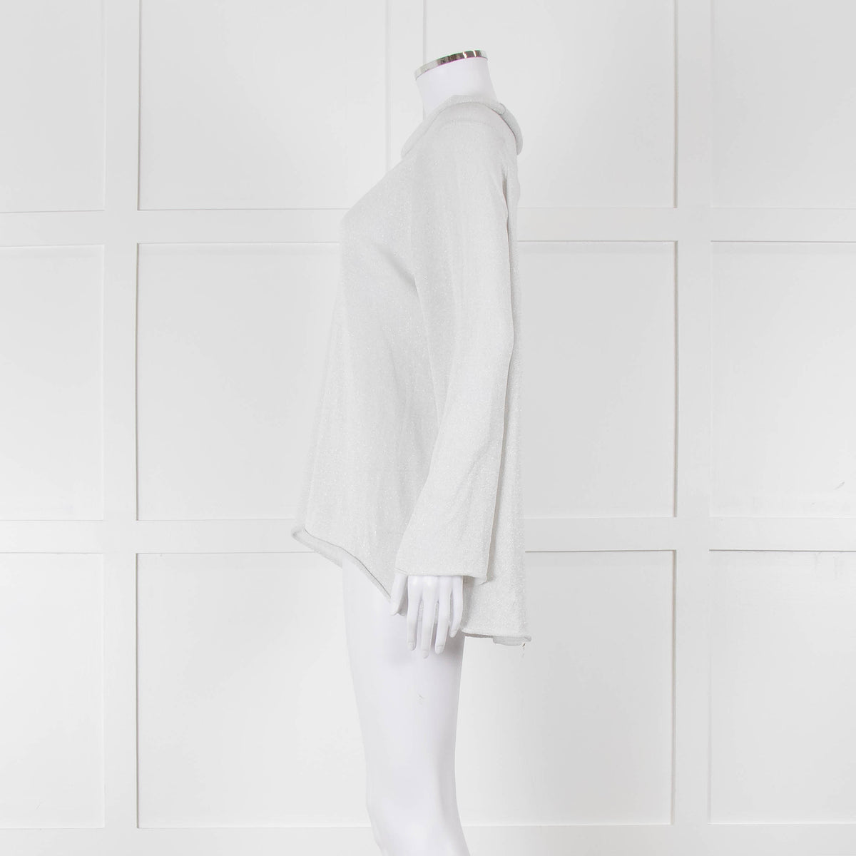 Zoe Milano Light Grey Silver Fine Knit Wide Neck Sweater