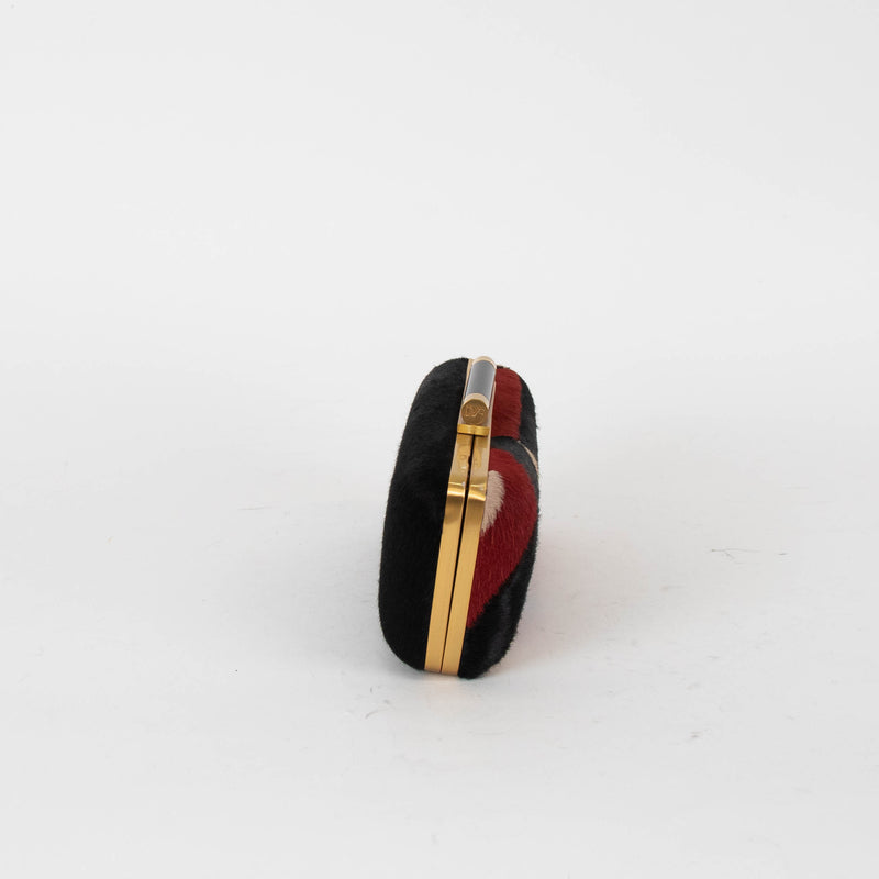 Diane Von Furstenberg Red, Black and Beige Pony Hair Clutch