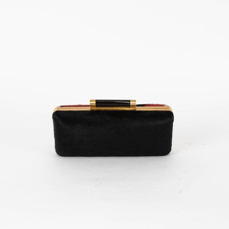 Diane Von Furstenberg Red, Black and Beige Pony Hair Clutch