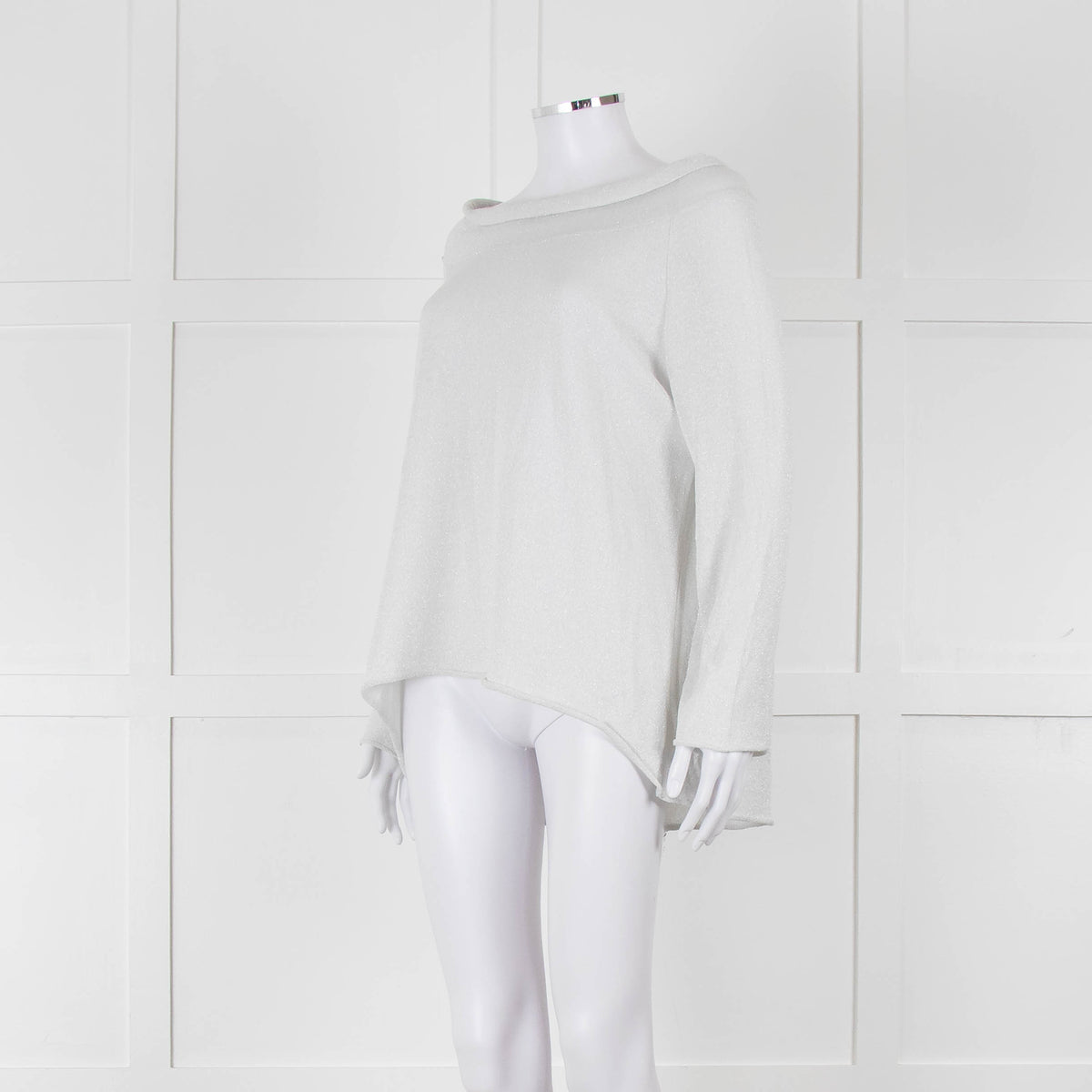 Zoe Milano Light Grey Silver Fine Knit Wide Neck Sweater