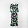 Iris Black Green Floral Silver Thread Midi Dress