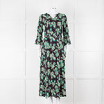 Iris Black Green Floral Silver Thread Midi Dress