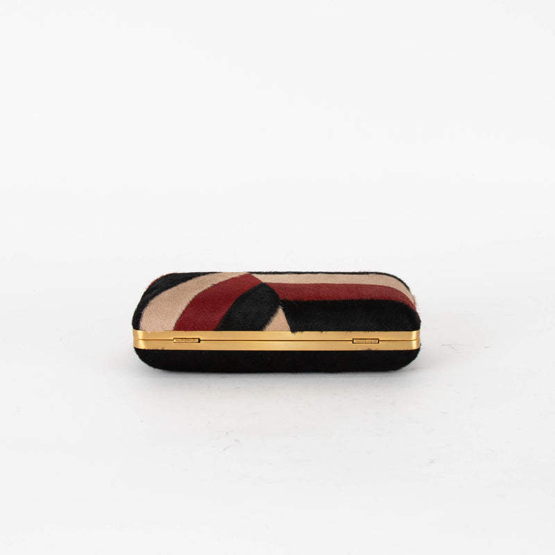 Diane Von Furstenberg Red, Black and Beige Pony Hair Clutch