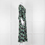 Iris Black Green Floral Silver Thread Midi Dress