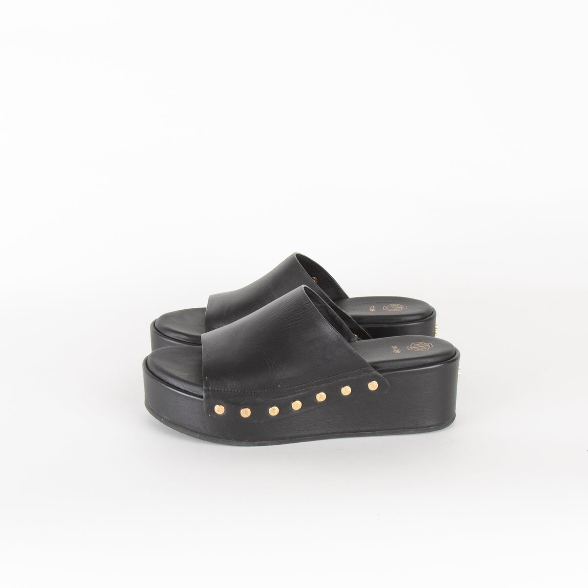 Maje Black Gold Leather Clogs