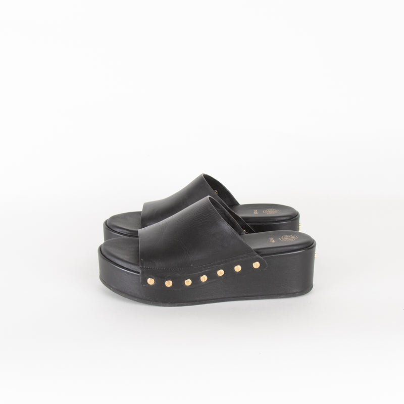 Maje Black Gold Leather Clogs