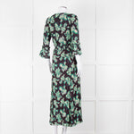 Iris Black Green Floral Silver Thread Midi Dress