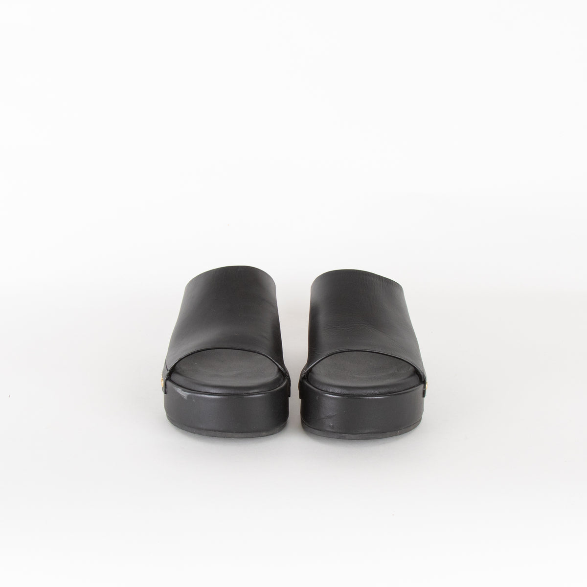 Maje Black Gold Leather Clogs